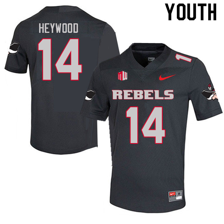 Youth #14 Jared Heywood UNLV Rebels College Football Jerseys Sale-Charcoal - Click Image to Close